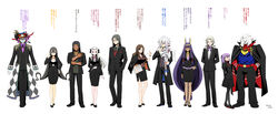  5girls 6+boys absurdres ahoge alternate_costume animal_ears bead_necklace beads bespectacled black_bow black_hair black_jacket black_pants black_pantyhose black_skirt blonde_hair blue_eyes bow brown_hair business_suit commentary_request dark-skinned_female dark-skinned_male dark_skin dress earrings facepaint facial_mark fate/grand_order fate_(series) formal geronimo_(fate) glasses gloves hairbow hat helena_blavatsky_(fate) highres hoop_earrings irisviel_von_einzbern irisviel_von_einzbern_(caster) jackal_ears jacket jacket_on_shoulders jewelry leonardo_da_vinci_(fate) lion lion_boy lion_hair long_hair low-tied_long_hair makeup mephistopheles_(fate) merlin_(fate) multiple_boys multiple_girls native_american necklace necktie nitocris_(fate) pants pantyhose pencil_skirt purple_hair red_eyes scarf shimaneko short_hair sidelocks skirt skirt_suit smile standing suit thomas_edison_(fate) translated very_long_hair waver_velvet white_hair white_scarf wolfgang_amadeus_mozart_(fate) xuangzang_sanzang_(fate) 