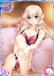  blonde_hair blue_eyes blush bra breasts cleavage female large_breasts long_hair looking_at_viewer muvluv muvluv_alternative muvluv_total_eclipse sharon_heim 