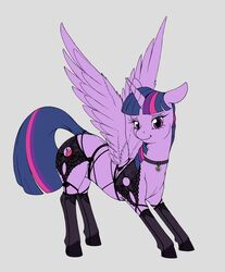  2015 absurd_res alicorn choker clothing cutie_mark equid equine feathered_wings feathers female feral friendship_is_magic garter_belt garter_straps hair hasbro hi_res hooves horn jewelry legwear lingerie longinius looking_at_viewer mammal multicolored_hair my_little_pony mythological_creature mythological_equine mythology necklace purple_body purple_eyes purple_feathers solo stockings third-party_edit twilight_sparkle_(mlp) wings 