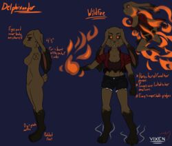  anthro brown_body brown_fur burnt_clothing delphixander elemental_manipulation english_text female fire fire_manipulation fur hi_res lagomorph leporid mammal rabbit solo text wildfire_(delphixander) 