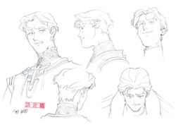  1990s_(style) 1boy aoki_uru expressions freckles gainax medium_hair monochrome multiple_views non-web_source official_art production_art reference_sheet retro_artstyle sadamoto_yoshiyuki traditional_media 