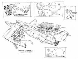  aircraft airplane aoki_uru gainax greyscale kobayashi_makoto_(illustrator) mechanical monochrome no_humans non-web_source notes official_art production_art traditional_media vehicle_focus 