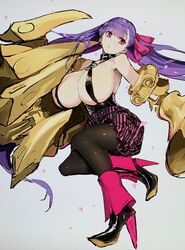  breasts claw_(weapon) claws fate/grand_order fate_(series) female high_heels huge_breasts long_hair looking_back mechanical_arms open_hand pantyhose passionlip_(fate) purple_hair red_eyes sa/tsu/ki solo tights_day twintails very_long_hair weapon 