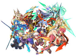  6+girls aegis_sword_(xenoblade) android animal_ears armpits arms_up ass blonde_hair blue_dress blue_hair brighid_(xenoblade) brown_hair cat_ears cat_girl catalyst_scimitar circlet closed_eyes closed_mouth dress dual_wielding elbow_gloves full_body glasses gloves green_eyes green_hair highres holding holding_sword holding_weapon jacket long_hair medium_hair multiple_girls mythra_(xenoblade) nia_(blade)_(xenoblade) nia_(xenoblade) open_mouth pandoria_(xenoblade) pneuma_(xenoblade) pointy_ears poppi_(xenoblade) poppi_alpha_(xenoblade) poppi_qt_(xenoblade) poppi_qtpi_(xenoblade) purple_jacket purple_shorts pyra_(xenoblade) red_eyes red_hair scimitar short_hair shorts simple_background spoilers sword tim_(a9243190a) weapon white_background white_dress white_gloves xenoblade_chronicles_(series) xenoblade_chronicles_2 yellow_eyes 