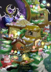  :d ^_^ artist_name bear bewear black_eyes christmas christmas_tree closed_eyes commentary_request cosmog delibird drampa happy hat highres litten littlelluu looking_at_another looking_at_viewer lunala merry_christmas mimikyu minior minior_(blue_core) minior_(core) minior_(green_core) minior_(meteor) minior_(yellow_core) morelull no_humans open_mouth pikachu pokemon pokemon_(creature) purple_eyes santa_costume santa_hat smile 