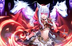  animal kureha_(sound_voltex) little_red_riding_hood long_hair navel nogi-to sound_voltex white_hair wolf 