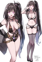  :d absurdres architect_(girls&#039;_frontline) architect_(nvw_model)_(girls&#039;_frontline) bare_shoulders bikini black_bikini black_footwear black_gloves black_hair breasts cleavage collarbone commentary_request elbow_gloves female frilled_bikini frills girls&#039;_frontline gloves glowing glowing_eyes grey_legwear hair_intakes hand_on_own_hip highres holding holding_tray long_hair medium_breasts multiple_views navel one_side_up pizzasi purple_eyes sangvis_ferri shoes signature simple_background smile standing swimsuit thighhighs tray v-shaped_eyebrows v_over_eye very_long_hair white_background wrist_cuffs 