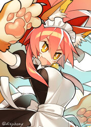  animal_ear_fluff animal_ears animal_hands apron bell black_dress blush bow breasts dress fate/grand_order fate_(series) female fox_ears fox_girl fox_tail frills gloves hair_between_eyes hairbow jingle_bell kazune_rain large_breasts long_hair open_mouth paw_gloves pink_hair ponytail puffy_short_sleeves puffy_sleeves red_bow short_sleeves sidelocks smile solo tail tamamo_(fate) tamamo_cat_(fate) tamamo_cat_(second_ascension)_(fate) white_apron yellow_eyes 