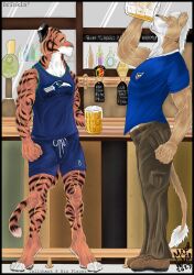  alcohol bar beer beverage chugging clothing conrad_victor_ward digitigrade drinking duo felid footwear hi_res lion major_ward male male/male mammal pantherine plantigrade pub shoes sportswear tallyhawk tiger 