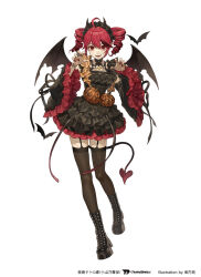  ahoge animal bat_(animal) bat_wings belt_boots black_footwear blush boots bow demon_tail detached_sleeves dress drill_hair female fingernails full_body halloween halloween_costume horn_ornament horns jewelry kasane_teto layered_skirt long_sleeves looking_at_viewer oerba_yun_fang official_art open_mouth pumpkin pumpkin_ornament red_eyes red_hair red_nails ring sakauchi_waka simple_background skirt skirt_set skull skull_ornament solo star_ornament tachi-e tail teeth thighhighs twin_drills upper_teeth_only utau vampire_costume white_background wings zettai_ryouiki 