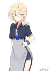  absurdres black_shirt blonde_hair blue_eyes blue_neckerchief female gloves gradient_neckerchief highres kantai_collection medium_hair military_uniform neckerchief one-hour_drawing_challenge overskirt robinson_(day_l_full) shirt short_sleeves simple_background smile solo tuscaloosa_(kancolle) uniform white_background white_gloves 