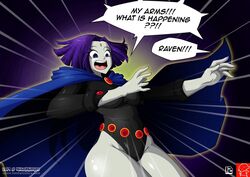  1girls 2014 ass_expansion breast_expansion breast_growth cape comic dc dc_comics english_text female leotard magic magic_crystal page_12 purple_hair raven_(dc) starfire teen_titans tight_clothing url witchking00 