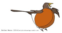  2014 ambiguous_gender american_robin artist_name avian beak belly big_belly biped bird black_text brown_body brown_face brown_feathers brown_tail brown_tail_feathers brown_wings closed_eyes dark_text digital_drawing_(artwork) digital_media_(artwork) feathered_wings feathers feral flat_colors full-length_portrait jamminbison long_tail long_tail_feathers monotone_beak monotone_tail monotone_wings multicolored_body multicolored_face multicolored_feathers narrow_legs open_beak open_mouth open_smile orange_body orange_feathers oscine overweight overweight_ambiguous overweight_feral passerine pointy_beak portrait robin_(bird) side_view simple_background singing smile solo standing tail tail_feathers text thrush_(bird) toony true_thrush two_tone_face url white_background white_body white_face white_feathers winged_arms wings year yellow_beak 