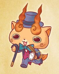  analog_clock bow bowtie cane chains chill_ykon clock commentary_request hat komajirou lowres no_humans open_mouth pocket_watch roman_numeral running top_hat watch youkai_(youkai_watch) youkai_watch 