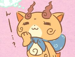  :3 ? abbreviated_karakusa chill_ykon commentary_request furoshiki furoshiki_around_neck komajirou no_humans pink_background solo thought_bubble youkai_(youkai_watch) youkai_watch 