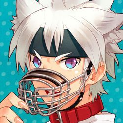  1boy collar commentary_request fingernails headband hs2 ibuki_munemasa inazuma_eleven_(series) inazuma_eleven_go inazuma_eleven_go_galaxy long_fingernails male_focus muzzle open_mouth portrait purple_eyes solo white_hair 