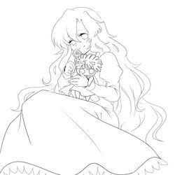  commentary_request dress female flower greyscale ib_(kouri) line_art long_hair mary_(ib) monochrome mushi_baibai rose smile solo very_long_hair 