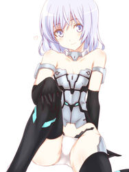  animal_ears bare_shoulders black_gloves black_thighhighs blue_eyes cat_tail commentary_request elbow_gloves female frame_arms_girl gloves kurokawa_(silve) looking_at_viewer materia_(frame_arms_girl) mecha_musume panties silver_hair simple_background sitting smile solo tail thighhighs underwear white_background white_panties 