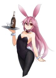  animal_ears bad_id bad_pixiv_id bare_shoulders blush borrowed_character bottle bow bowtie breasts cleavage cocktail_glass cup detached_collar drinking_glass female long_hair looking_at_viewer medium_breasts original pantyhose pink_hair playboy_bunny rabbit_ears rabbit_girl rabbit_tail red_eyes sakura_inu simple_background smile solo tail tray white_background wrist_cuffs 