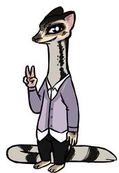  2017 adam_(inkyfrog) anthro barefoot biped clothed clothing disney fan_character feet gesture hand_gesture inkyfrog linsang looking_at_viewer male mammal simple_background smile solo standing v_sign viverrid white_background zootopia 