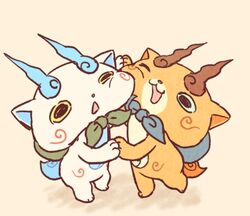  brothers cheek-to-cheek chill_ykon commentary_request furoshiki furoshiki_around_neck heads_together holding_hands komajirou komasan lowres no_humans one_eye_closed open_mouth siblings youkai_(youkai_watch) youkai_watch 