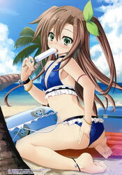  absurdres adjusting_clothes adjusting_swimsuit anklet arm_strap artbook back barefoot beach bikini blue_bikini blue_innertube blush bracelet breasts choujigen_taisen_neptune_vs_sega_hard_girls cloud compa contrail cooler d-pad day dripping eating feet female food food_on_body food_on_clothes food_on_face frilled_bikini frills from_side full_body green_eyes green_ribbons grey_hair hair_between_eyes hair_ribbon hand_up highres holding holding_food ice_cream if_(neptunia) inflatable_raft innertube jewelry leaning_forward legs licking long_hair looking_at_viewer looking_back looking_to_the_side mikage_baku neptune_(series) ocean official_art on_ground one_side_up open_mouth outdoors palm_tree popsicle power_symbol raised_eyebrows ribbon saliva sand scan sexually_suggestive sidelocks sitting sky small_breasts soles solo swim_ring swimsuit toes tongue tongue_out tree twisted_torso wariza 