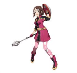  :d asymmetrical_legwear augma boots breasts brown_eyes brown_hair commentary_request dress female flanged_mace full_body gloves hair_ornament hairclip holding holding_mace holding_shield holding_weapon lisbeth_(sao) looking_at_viewer mace medium_breasts official_art open_mouth pink_legwear red_dress red_footwear red_gloves shield shinozaki_rika_(sao) short_dress short_hair sidelocks simple_background smile solo standing sword_art_online sword_art_online:_code_register sword_art_online_the_movie:_ordinal_scale thighhighs uneven_legwear weapon white_background 