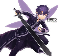  1boy action black_footwear black_hair black_legwear black_pants black_wings boots commentary_request energy energy_wings fairy fairy_wings fighting_stance grey_wings holding holding_sword holding_weapon kirito kirito_(sao-alo) long_sleeves long_sword_(sao) magic male_focus multiple_wings npcpepper pants photoshop_(medium) pointy_ears purple_eyes spread_wings sword sword_art_online unsheathed weapon wings 