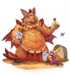  activision anthro arthropod belly bottle butterfly butterfly_net claws container dragon duo_focus feral gamutfeathers group hi_res holding_net horn insects lepidopteran magnus_(spyro) male mythological_creature mythological_scalie mythology net overweight overweight_anthro purple_body purple_eyes rescued_dragons_(spyro) scalie smile spikes spyro spyro_reignited_trilogy spyro_the_dragon tail tongue wings 