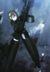  absurdres animal_ears black_panties brown_eyes brown_hair dog_ears dog_girl dog_tail female flying gun helmina_lent highres hirschgeweih_antennas holding holding_gun holding_weapon jacket long_hair long_sleeves machine_gun mg42 military military_uniform neuroi night night_sky non-web_source official_art panties scan shimada_fumikane sky solo striker_unit tail underwear uniform weapon world_witches_series 