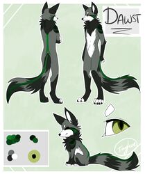  2014 anthro biped black_body black_fur canid canine closed_eyes crossed_arms dawst english_text feral fox fur green_eyes grey_body grey_fur male mammal model_sheet multiple_poses neck_tuft nude pose side_view simple_background smile solo standing taykoe text tuft 