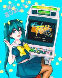  arcade arcade_cabinet astro_city blue_eyes blue_hair capcom final_fight new_astro_city pantyhose polylina_(artist) ribbon sailor_dress sega twintails 