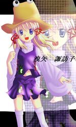  blonde_hair blue_eyes commentary_request female hair_ornament hat moriya_suwako navel rai_(rai-s) solo touhou wide_sleeves 