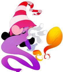  androgynous blush flame foreshortening ghost_tail gloves hat hidden_eyes male male_focus nintendo paper_mario pink_hair solo striped super_mario_bros. teeth the_boogie transparent_background trap vivian witch_hat 