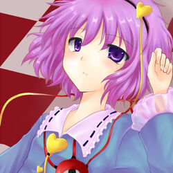  commentary_request female hairband komeiji_satori lowres lying purple_eyes purple_hair rai_(rai-s) short_hair solo third_eye touhou 