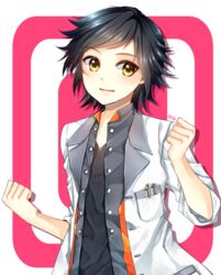  1boy arakunae bad_id bad_pixiv_id black_hair jacket jude_mathis male_focus pen smile solo tales_of_(series) tales_of_xillia tales_of_xillia_2 yellow_eyes 