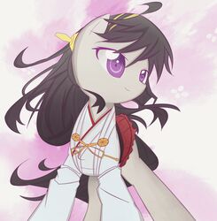  black_hair cosplay crossover cyanaeolin female hakama hakama_skirt haruna_(kancolle) haruna_(kancolle)_(cosplay) horse japanese_clothes kantai_collection long_hair military military_uniform my_little_pony octavia_melody parody pony_(animal) purple_eyes skirt uniform 