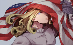  1boy american_flag azkn blonde_hair blue_eyes commentary_request curly_hair funny_valentine jojo_no_kimyou_na_bouken long_hair male_focus solo steel_ball_run 