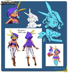  antenna_hair bird blonde_hair boots breasts brown_eyes bustier concept_art crop_top dark-skinned_female dark_skin female hand_on_own_hip hood knee_boots kou_(makoto_yabe) large_breasts midriff pants shantae:_half-genie_hero shantae_(series) sky_(shantae) wrench_(shantae) wrist_wrap 