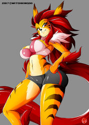  anthro breasts clothed clothing felid female fur hair looking_at_viewer mammal smile solo standing wide_hips witchking00 