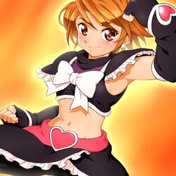  armpits blush brown_eyes brown_hair cure_black female futari_wa_precure misumi_nagisa navel onsoku_maru precure short_hair smile solo 