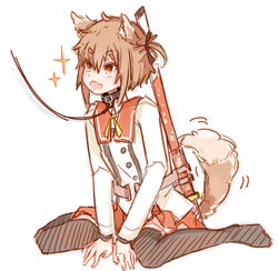  animal_ears brown_hair collar commentary_request dog_ears dog_tail etou_kanami female kemonomimi_mode leash lionet0806 oerba_yun_fang open_mouth short_hair solo tail tail_wagging toji_no_miko 