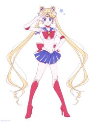  bad_id bad_twitter_id bishoujo_senshi_sailor_moon blue_eyes blue_skirt boots bow brooch buruburu18 choker closed_mouth double_bun elbow_gloves female full_body gloves hair_bun hair_ornament hairclip high_heel_boots high_heels highres jewelry knee_boots long_hair magical_girl parted_bangs pleated_skirt red_bow red_choker red_footwear sailor_moon sailor_moon_pose sailor_senshi_uniform skirt solo standing star_(symbol) tsukino_usagi twintails v very_long_hair white_background white_gloves 