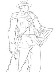  anthro belt caisson cloak clothing cowboy equid equine furgonomics gun handgun hat headgear headwear hi_res holster horse male mammal melee_weapon military monochrome pistol poncho ranged_weapon simple_background soldier solo sword thelionfish trenchbound uniform warrior weapon western 