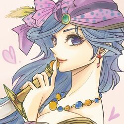  bandana blue_hair commentary_request earrings female final_fantasy final_fantasy_ii heart jewelry knife lips looking_at_viewer necklace parted_lips reila smile solo yadoso 