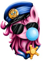  2013 alpha_channel badge clothing cutie_mark eyewear female feral friendship_is_magic fur hair hasbro hat headgear headwear high-roller2108 long_hair looking_at_viewer my_little_pony pink_body pink_fur pink_hair pinkie_pie_(mlp) simple_background solo sunglasses transparent_background 