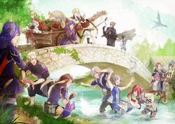  6+boys 6+girls ahoge alexiussana animal_ears armor black_hair blonde_hair blue_hair boots brady_(fire_emblem) braid breasts brown_hair cape circlet closed_eyes commentary_request cynthia_(fire_emblem) fingerless_gloves fire_emblem fire_emblem_awakening gerome_(fire_emblem) glasses gloves hair_between_eyes inigo_(fire_emblem) kjelle_(fire_emblem) laurent_(fire_emblem) long_hair lucina_(fire_emblem) mask medium_breasts morgan_(fire_emblem) morgan_(male)_(fire_emblem) multiple_boys multiple_girls nah_(fire_emblem) noire_(fire_emblem) open_mouth owain_(fire_emblem) pointy_ears rabbit_ears red_hair severa_(fire_emblem) short_hair short_twintails smile thighhighs tiara twin_braids twintails yarne_(fire_emblem) 