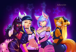  absurd_res anthro asheraart canid canine cosplay domestic_cat felid feline felis female fox group hi_res human kda lagomorph league_of_legends leporid mammal rabbit riot_games tencent 