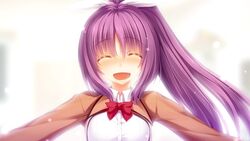  artist_request asahina_chitose char character_request closed_eyes cosmic_cute female game_cg gleam_garden_no_shoujo happy long_hair ponytail school_uniform smile solo source_request 