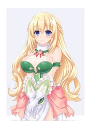  bare_shoulders blonde_hair blue_eyes blush breasts commentary_request female gloves highres kazuneko_(wktk1024) large_breasts long_hair looking_at_viewer neptune_(series) smile solo vert_(neptunia) very_long_hair 